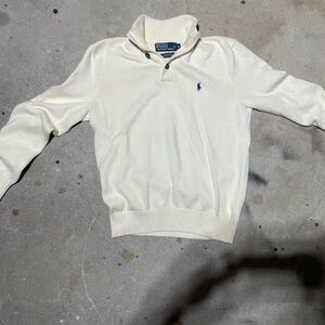 Vintage Ralph Lauren White Quarter-Button Up Knit Sweater